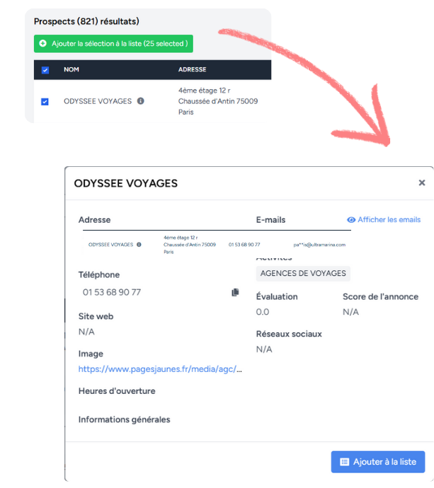 Interface de recherche Prospecto