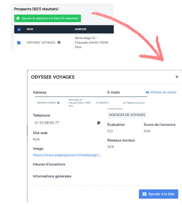 Interface de recherche Prospecto